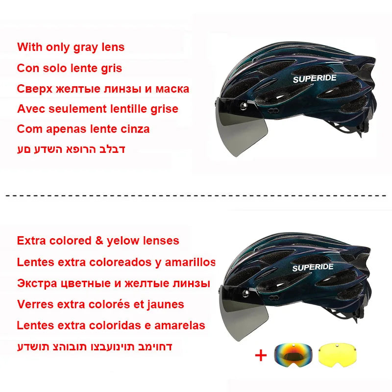 Cycling Helmet with Magnetic Googles & Sun Visor