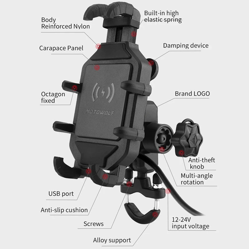 Motorcycle Wireless Charging Phone Holder