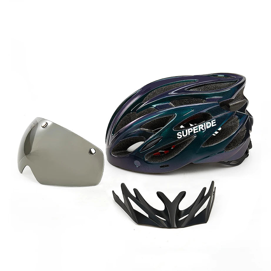 Cycling Helmet with Magnetic Googles & Sun Visor